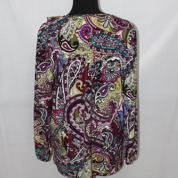 Chico's Paisley Top with V-neck and Puff Sleeves - Picture 5 of 8